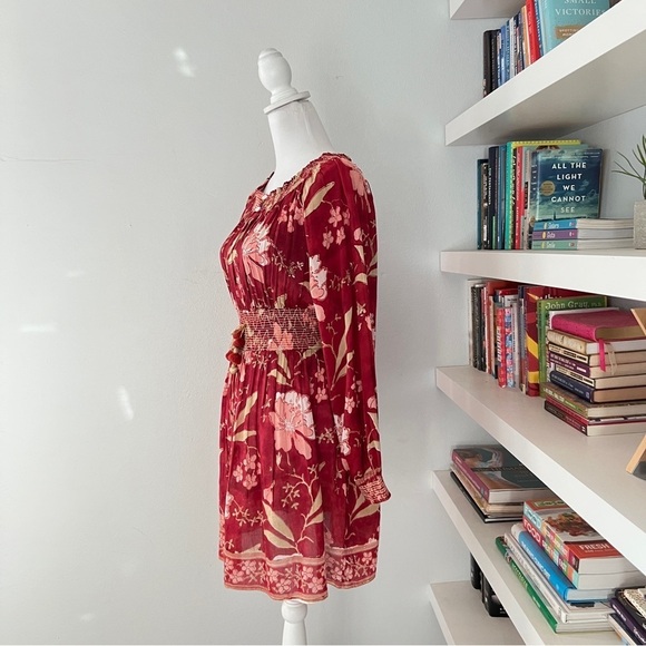 Alicia Bell Floral Beaded Tassel Tie Mini Dress Red Small - Picture 7 of 12